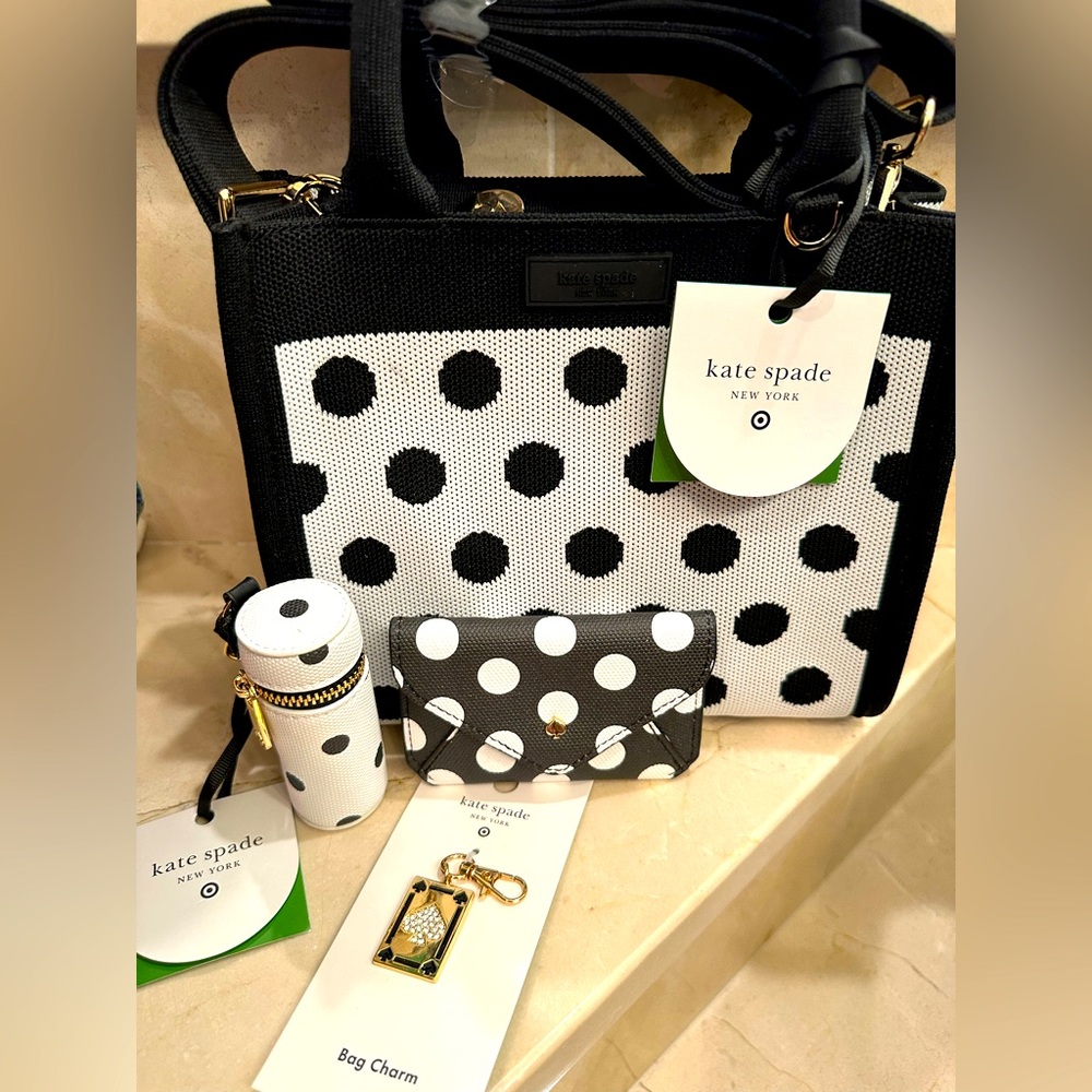 NWT Kate Spade X TARGET Polka Dot PURSE wallet lipstick holder & spade bag charm